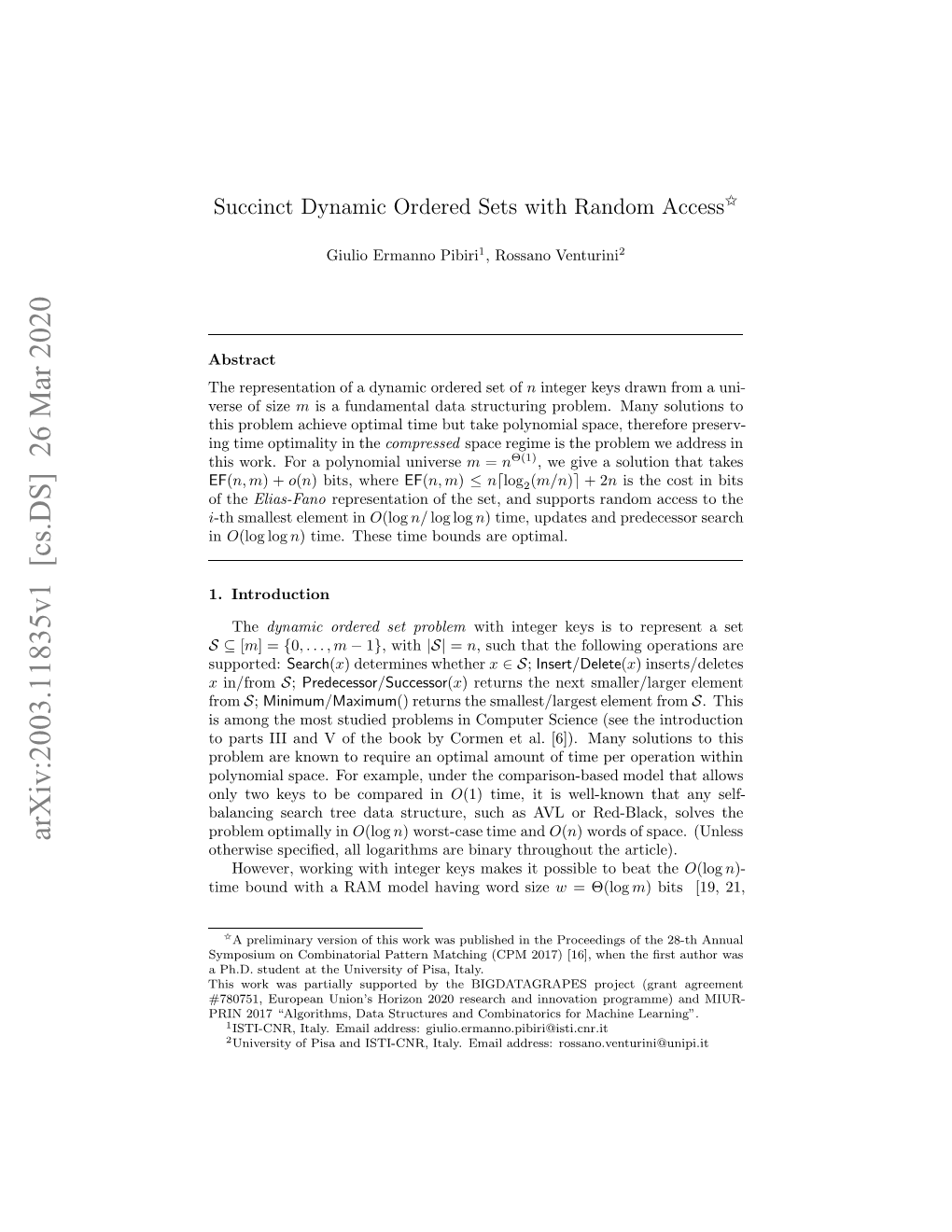 Succinct Dynamic Ordered Sets with Random Access