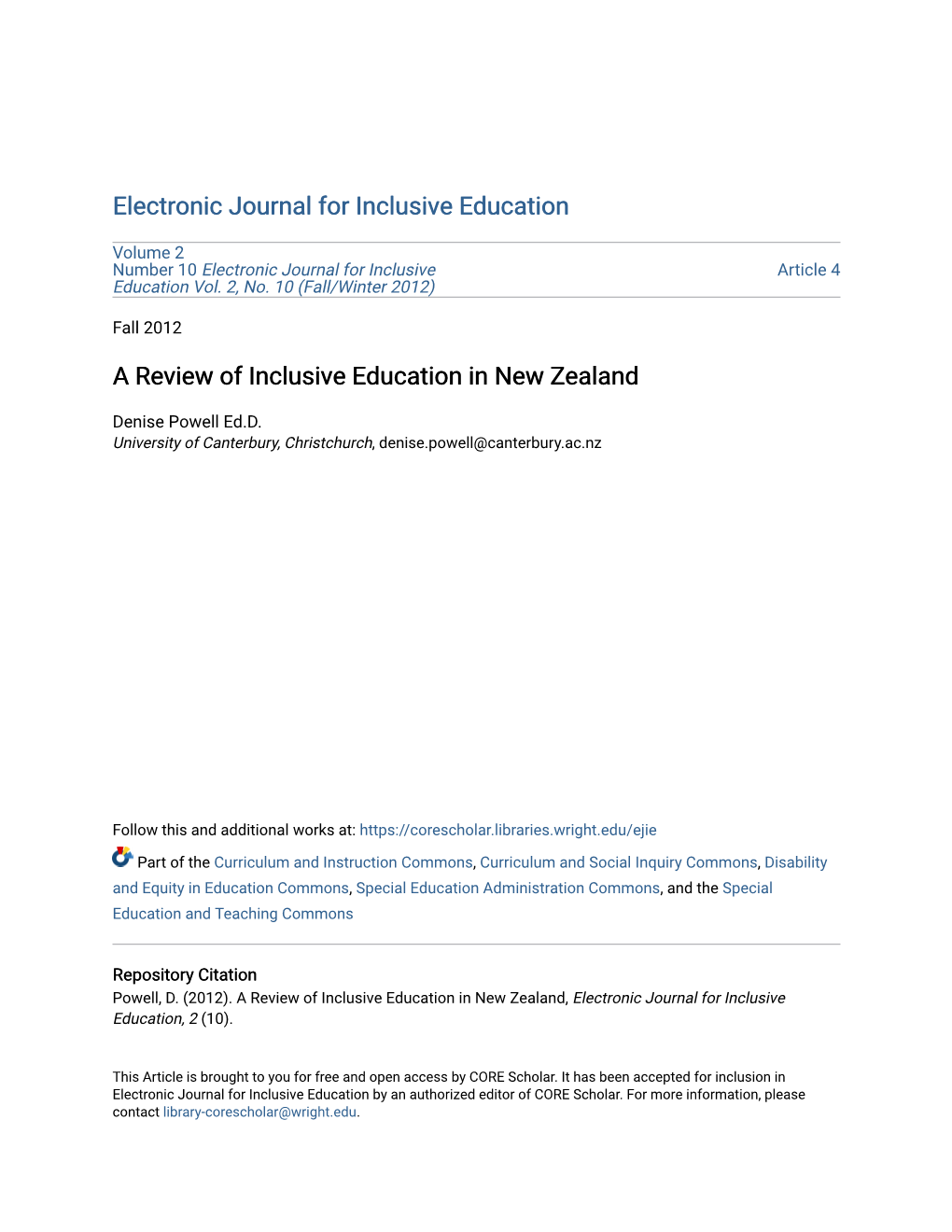 A Review of Inclusive Education in New Zealand