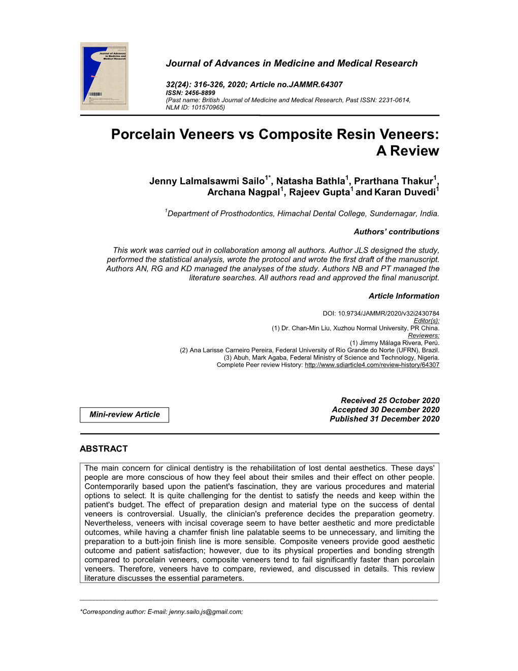 Porcelain Veneers Vs Composite Resin Veneers: a Review