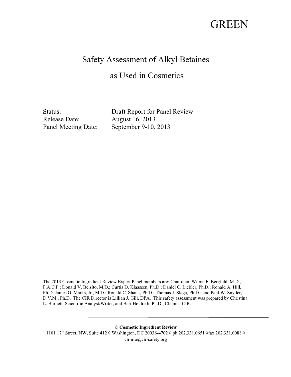 Safety Assessment of Alkyl Betaines As Used in Cosmetics