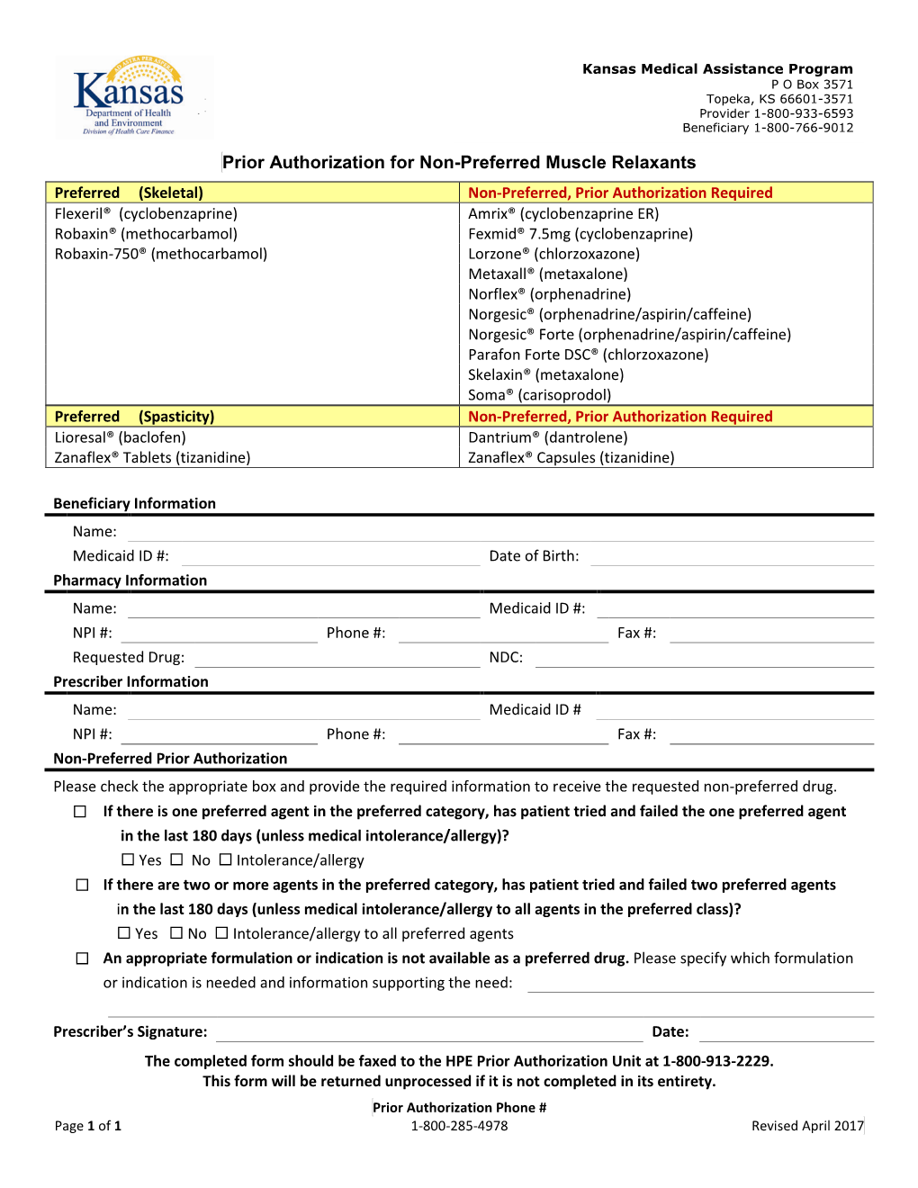 Prior Authorization for Non-Preferred Muscle Relaxants