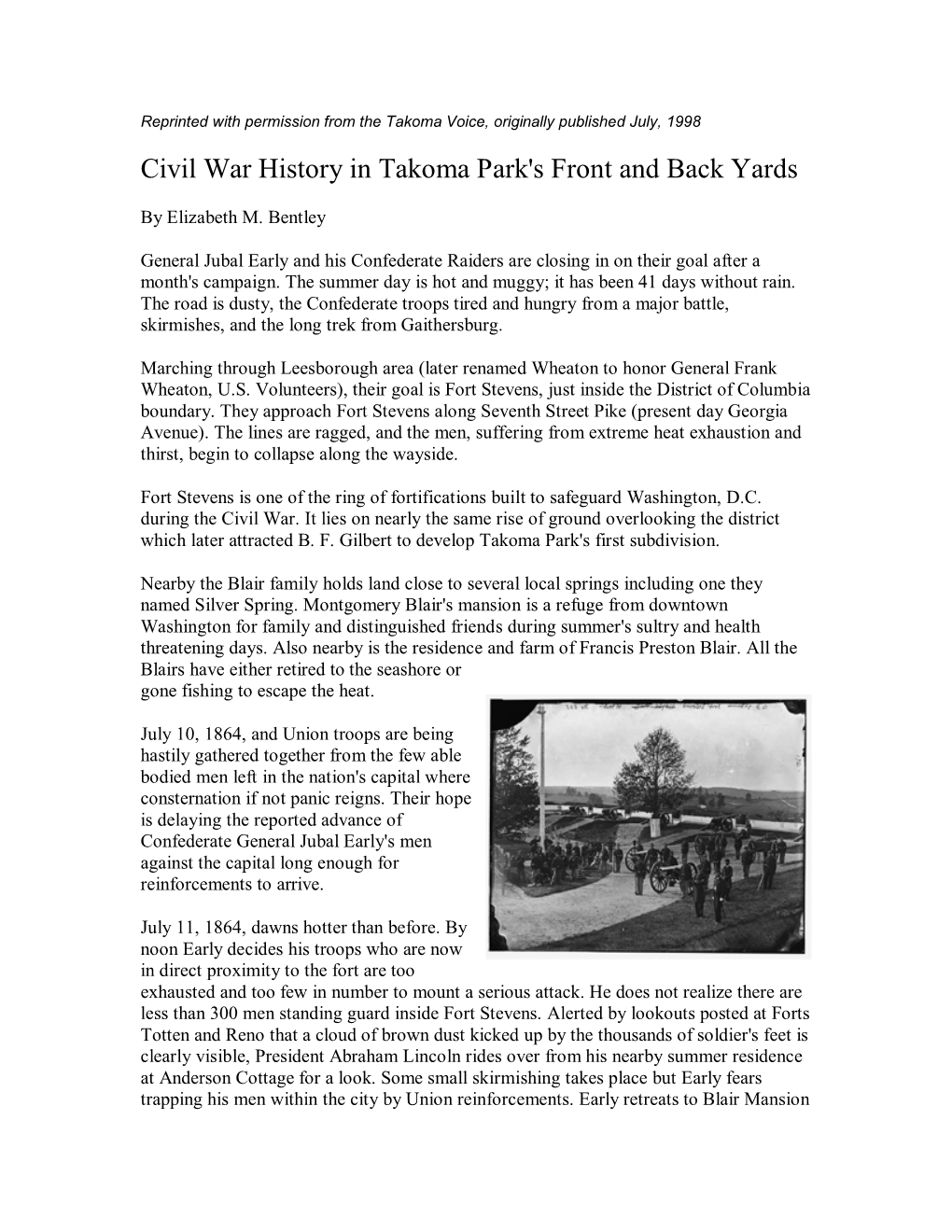 Civil War History in Takoma Park's Front and Back Yards