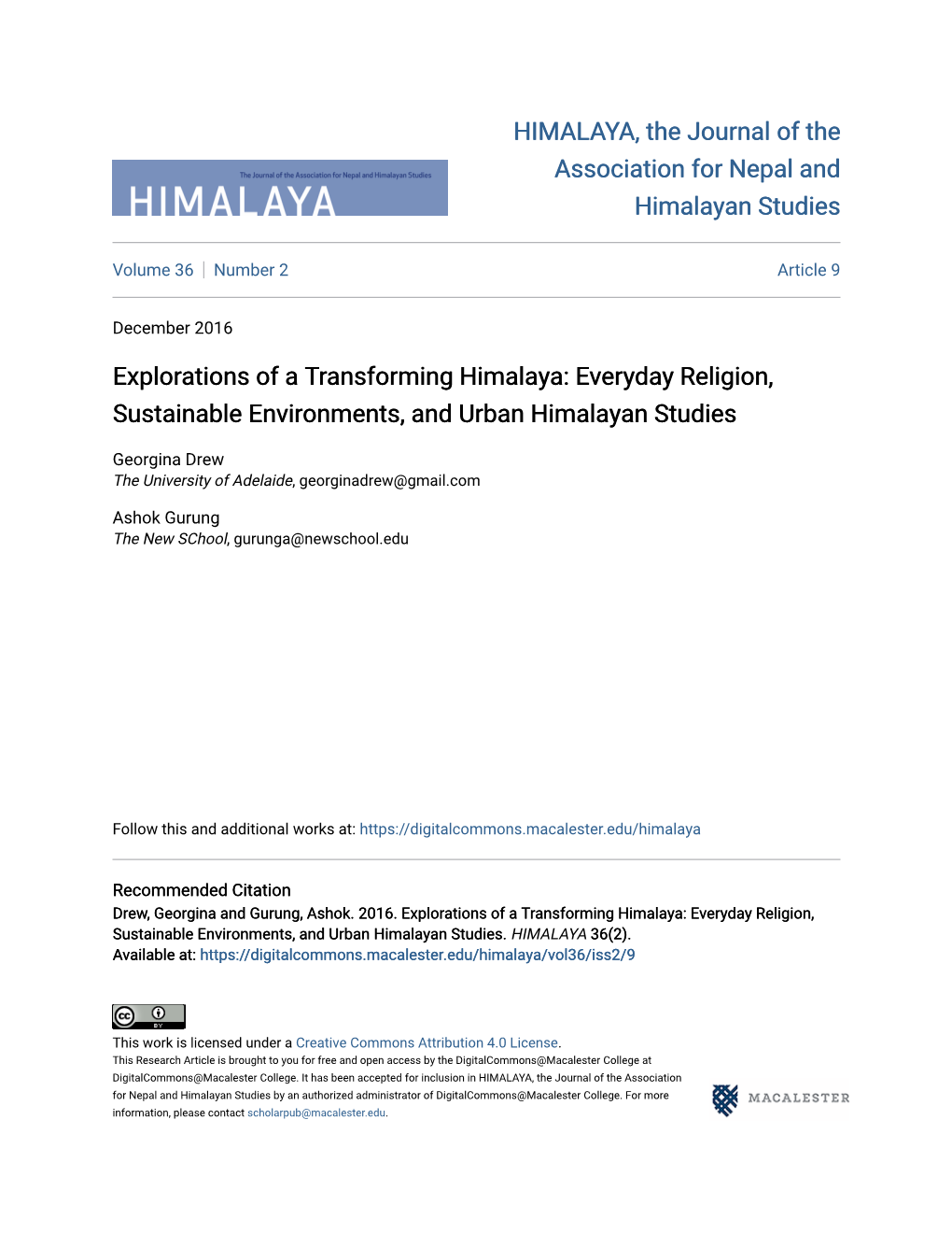 Explorations of a Transforming Himalaya: Everyday Religion, Sustainable Environments, and Urban Himalayan Studies