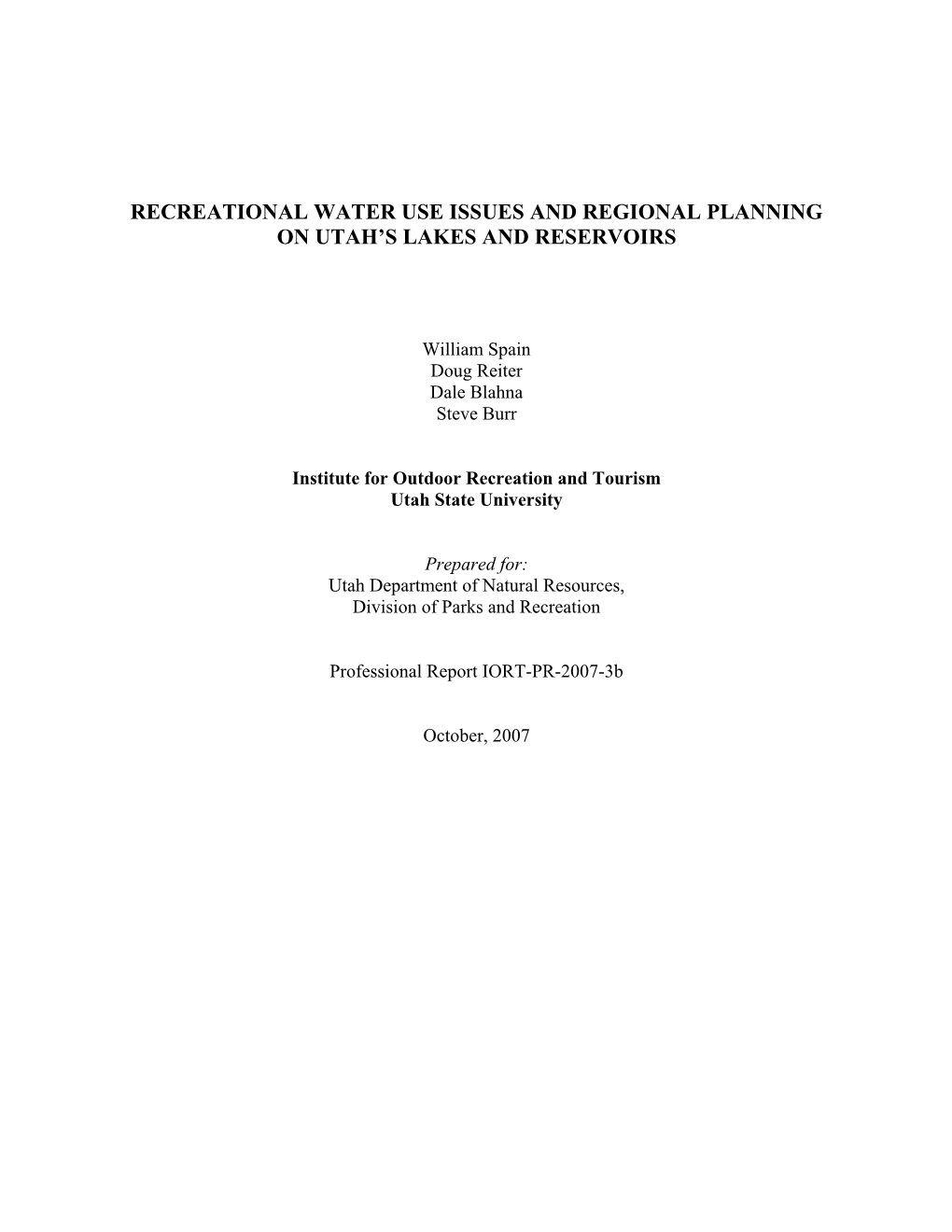 Recreational Water Use Issues and Regional Planning on Utah's