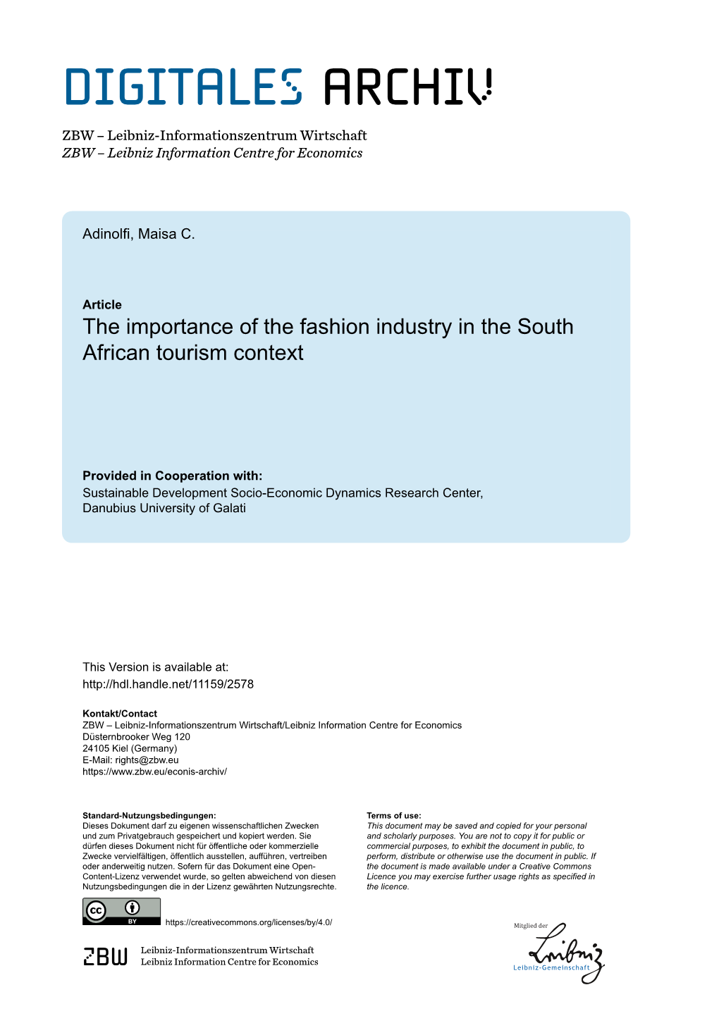 The Importance of the Fashion Industry in the South African Tourism Context