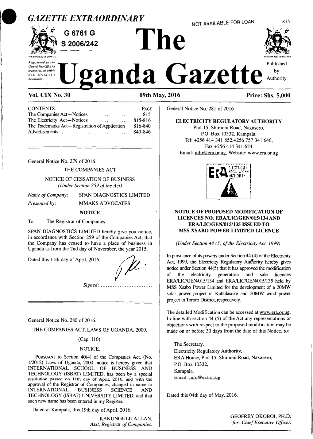 THE UGANDA GAZETTE [9Th May