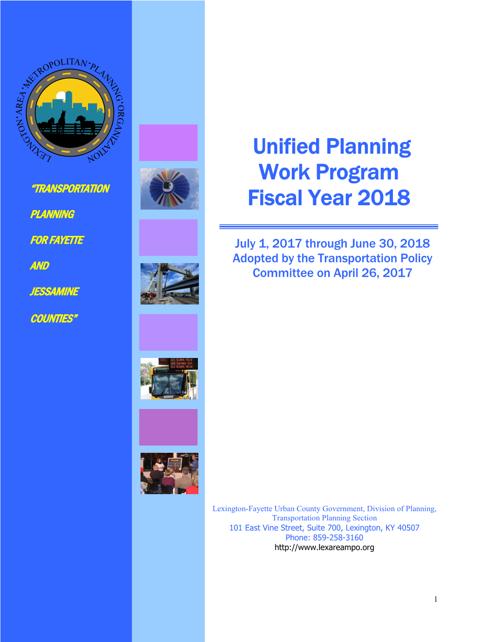 Unified Planning Work Program Fiscal Year 2018