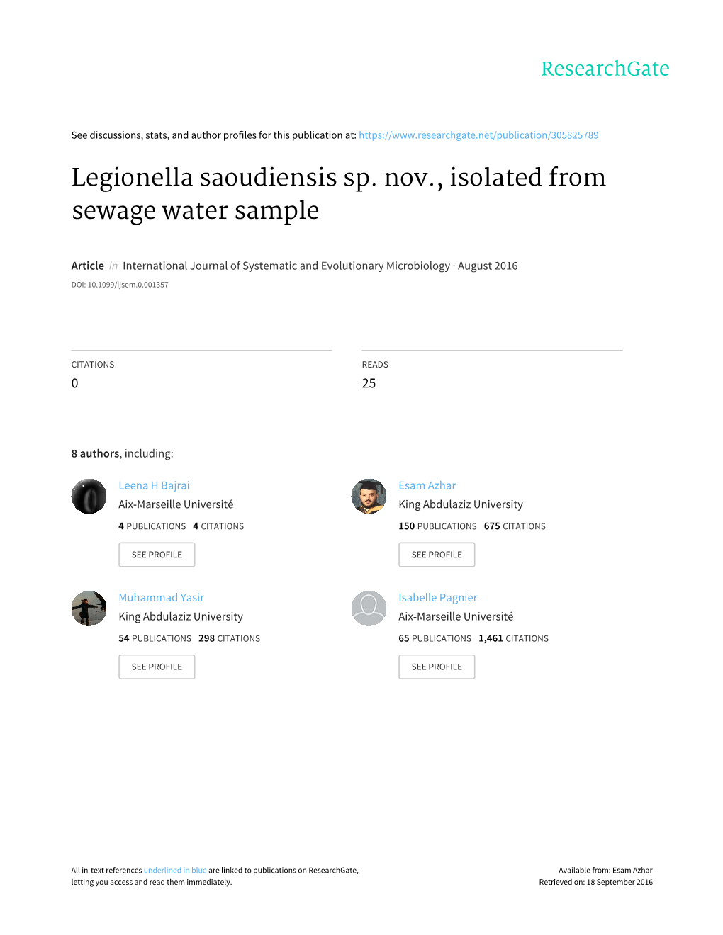 Legionella Saoudiensis Sp. Nov., Isolated from Sewage Water Sample