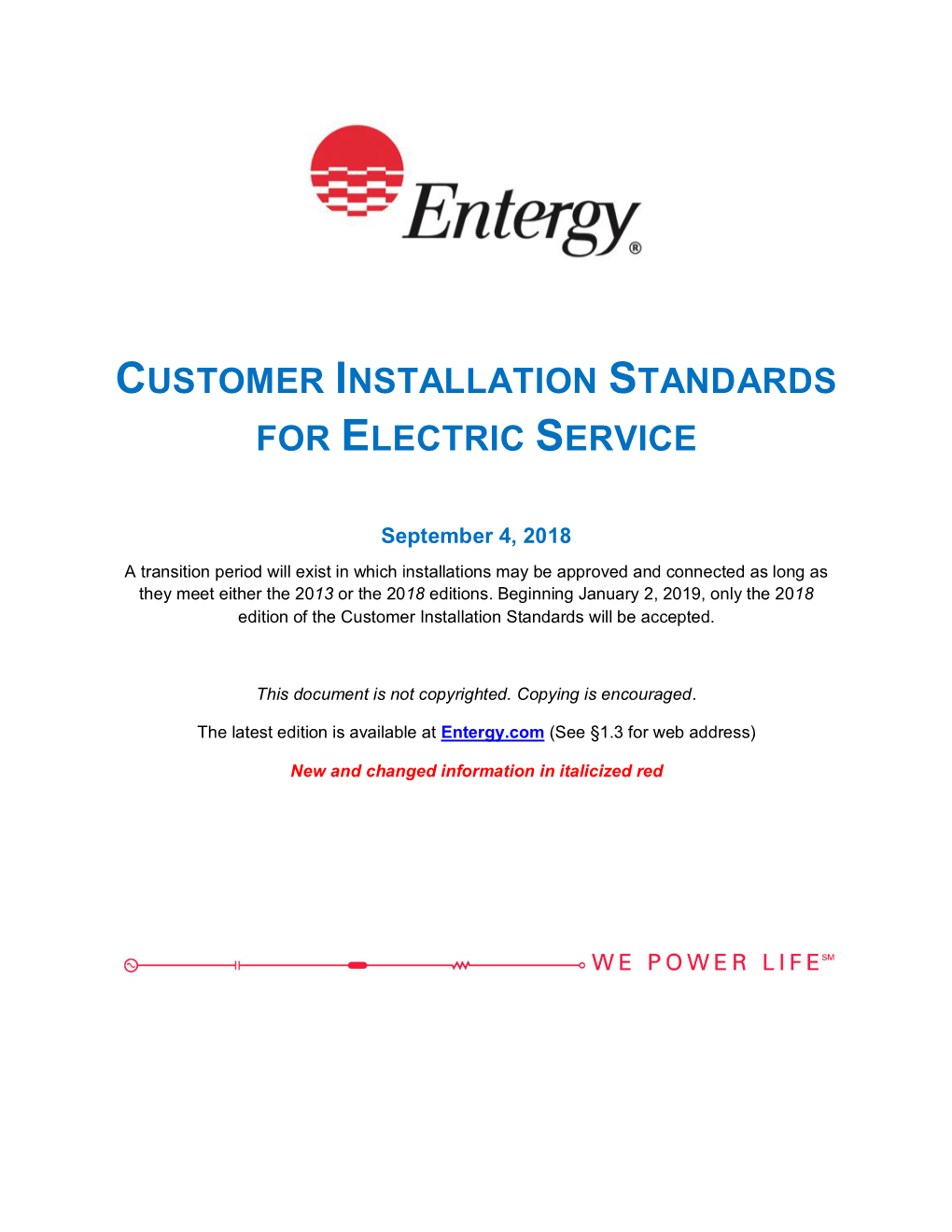 Customer Installation Standards for Electric Service