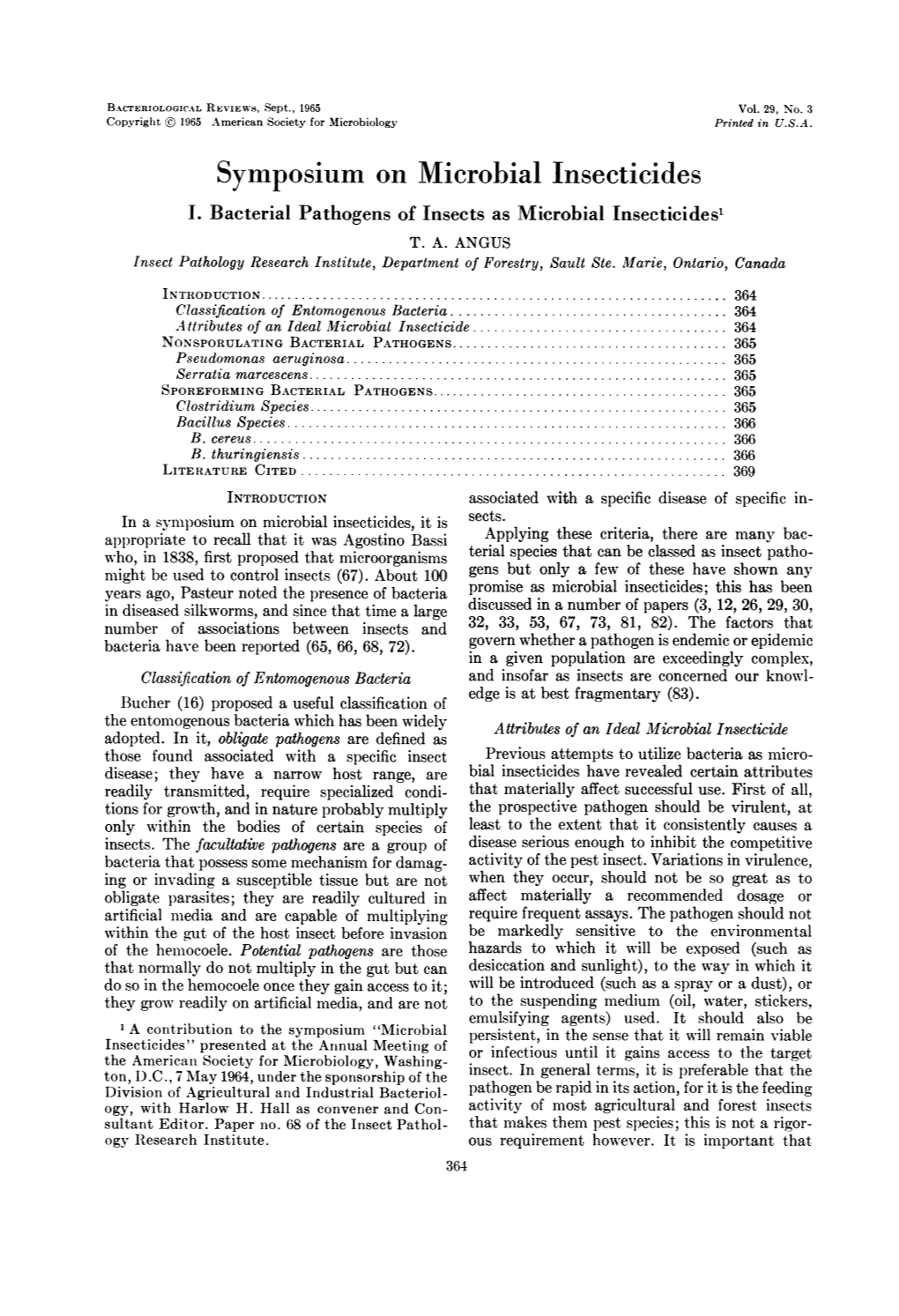 Symposium on Microbial Insecticides 1