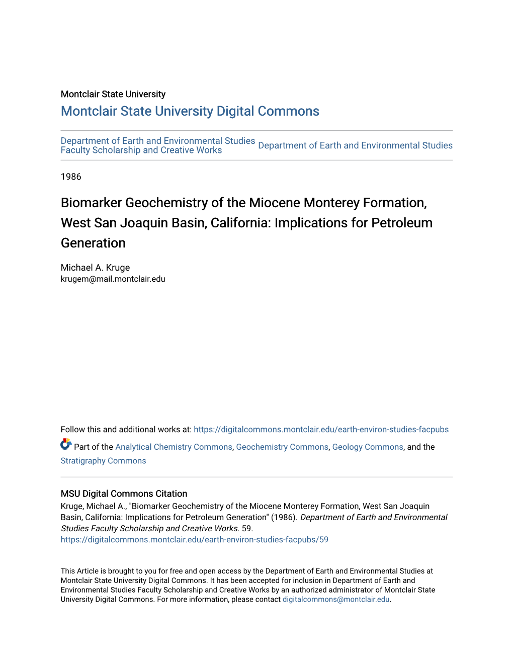 Biomarker Geochemistry of the Miocene Monterey Formation, West San Joaquin Basin, California: Implications for Petroleum Generation