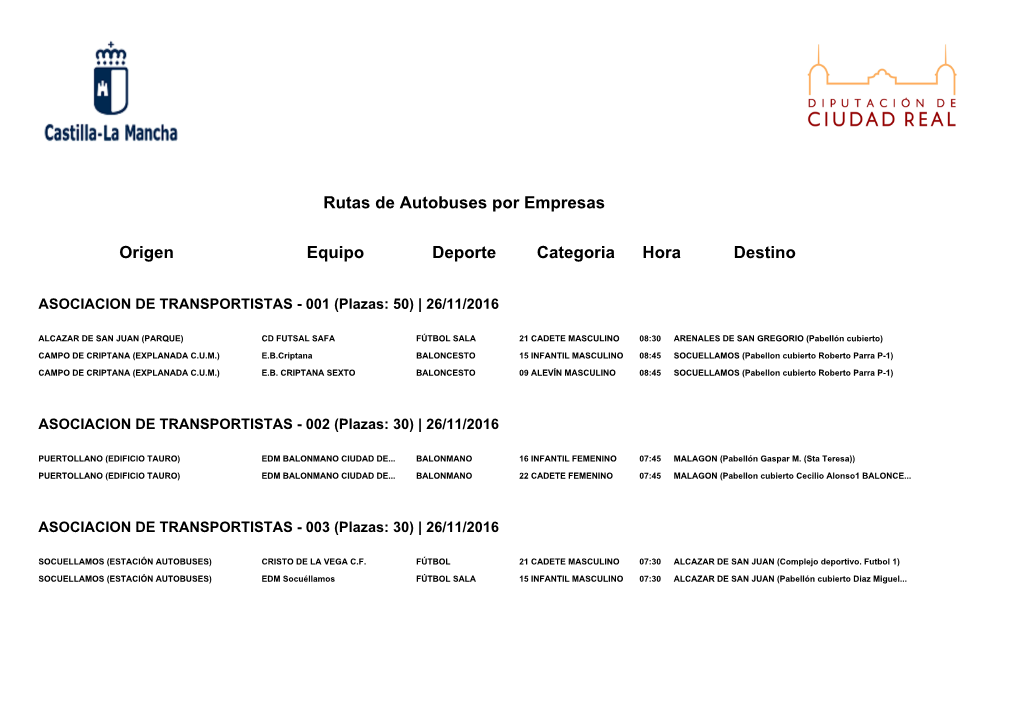 Rutas De Autobuses Por Empresas Origen Equipo Deporte