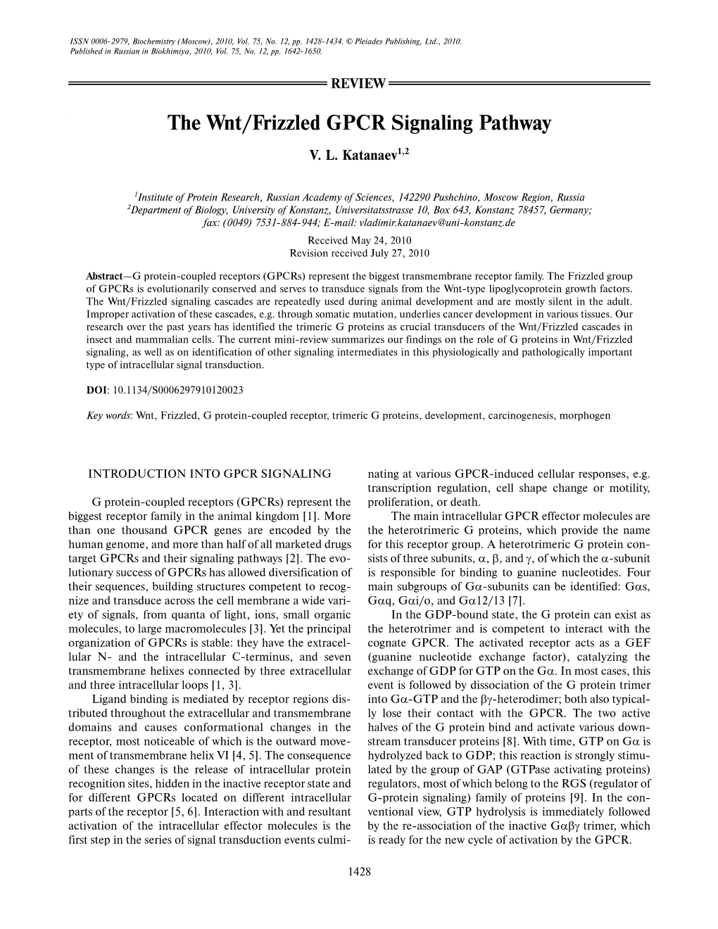 The Wnt/Frizzled GPCR Signaling Pathway