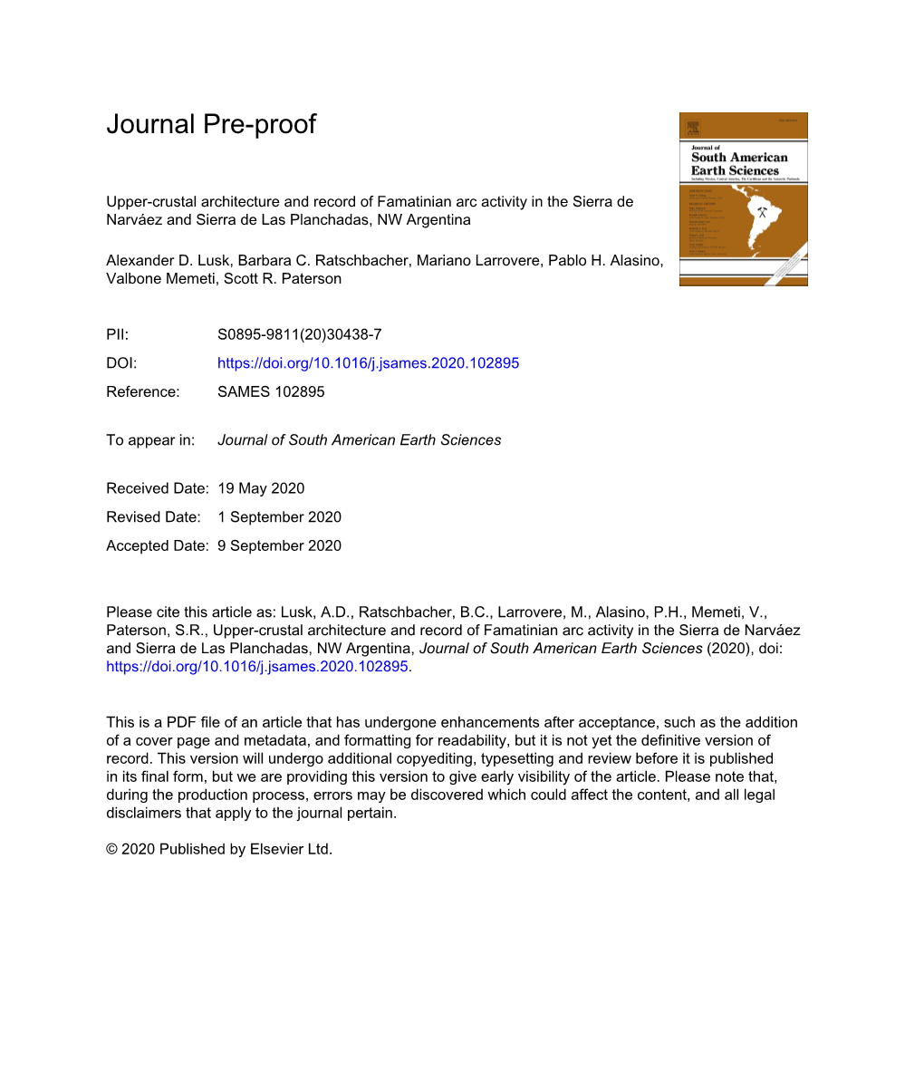 Upper-Crustal Architecture and Record of Famatinian Arc Activity in the Sierra De Narváez and Sierra De Las Planchadas, NW Argentina