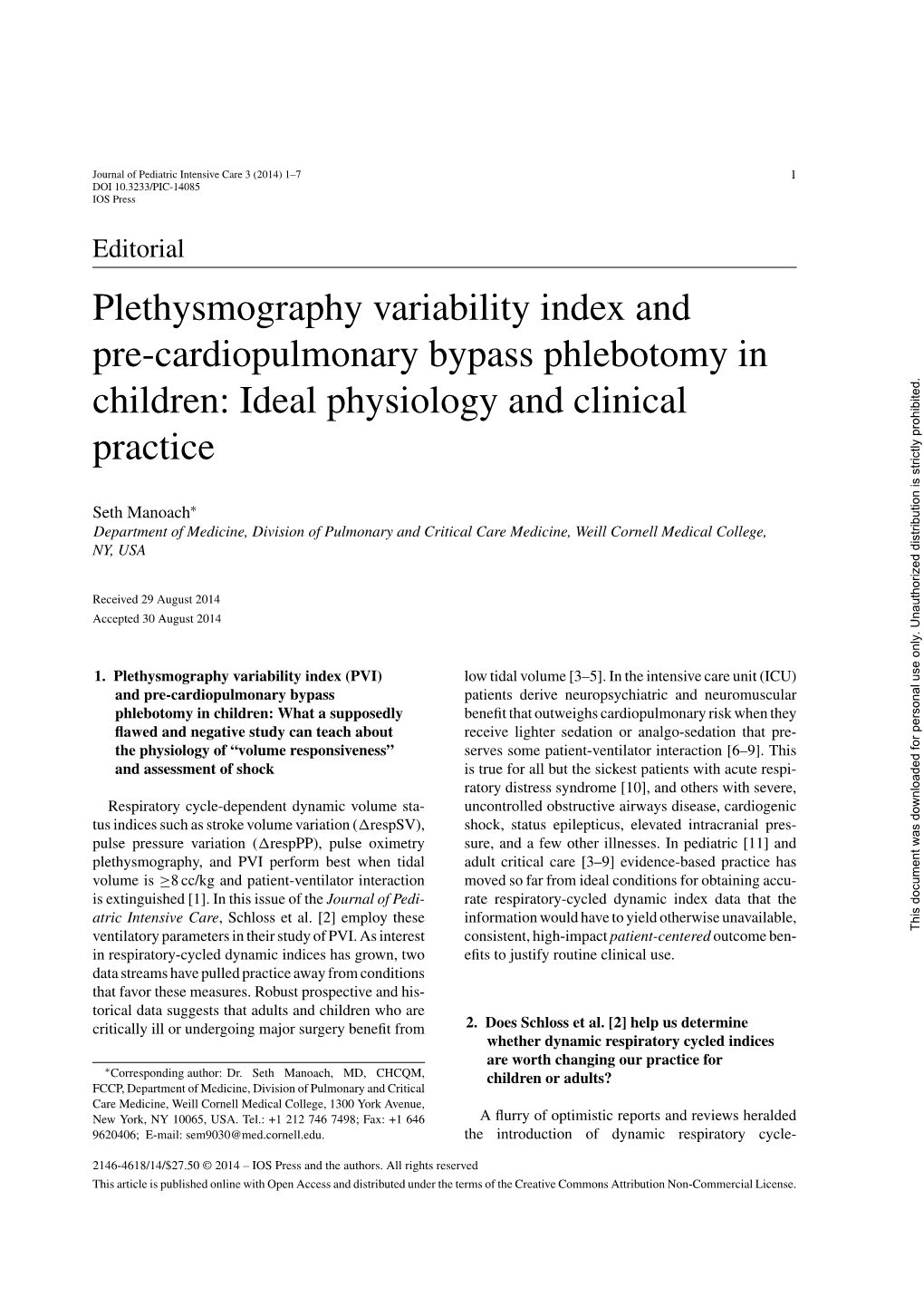 Plethysmography Variability Index and Pre-Cardiopulmonary Bypass Phlebotomy in Children: Ideal Physiology and Clinical Practice