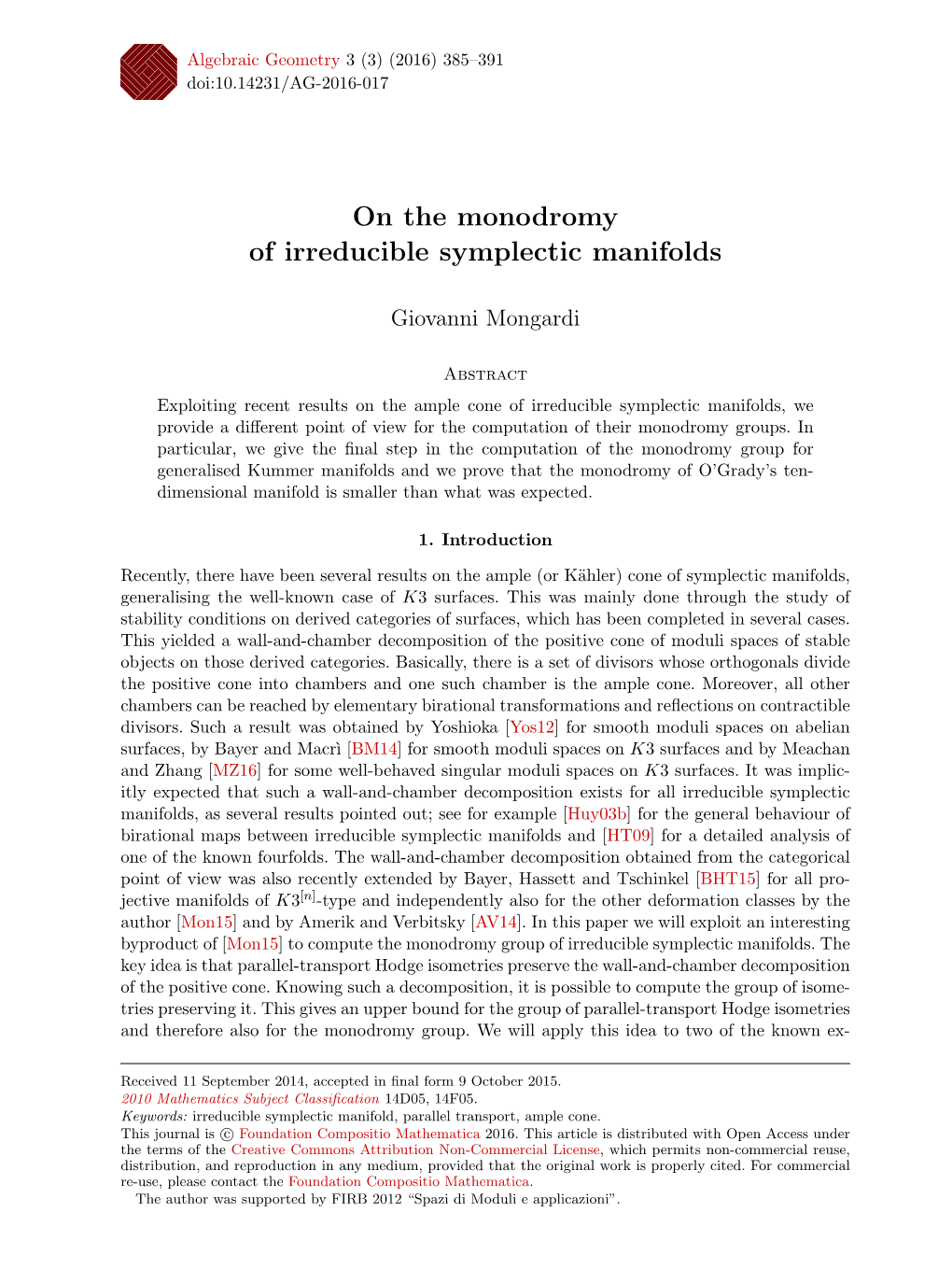 On the Monodromy of Irreducible Symplectic Manifolds
