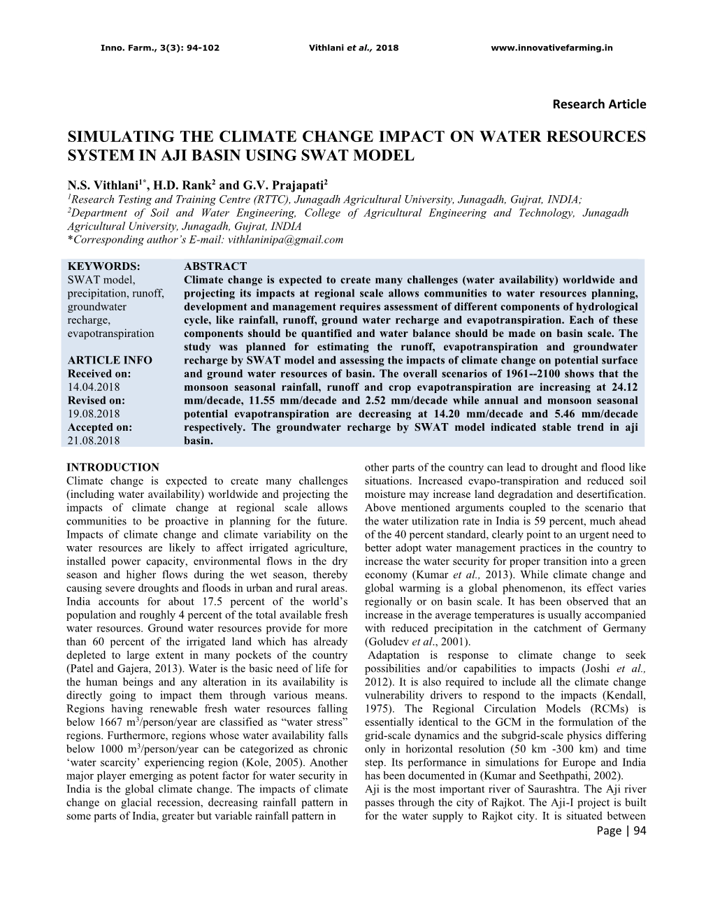 Simulating the Climate Change Impact on Water Resources System in Aji Basin Using Swat Model