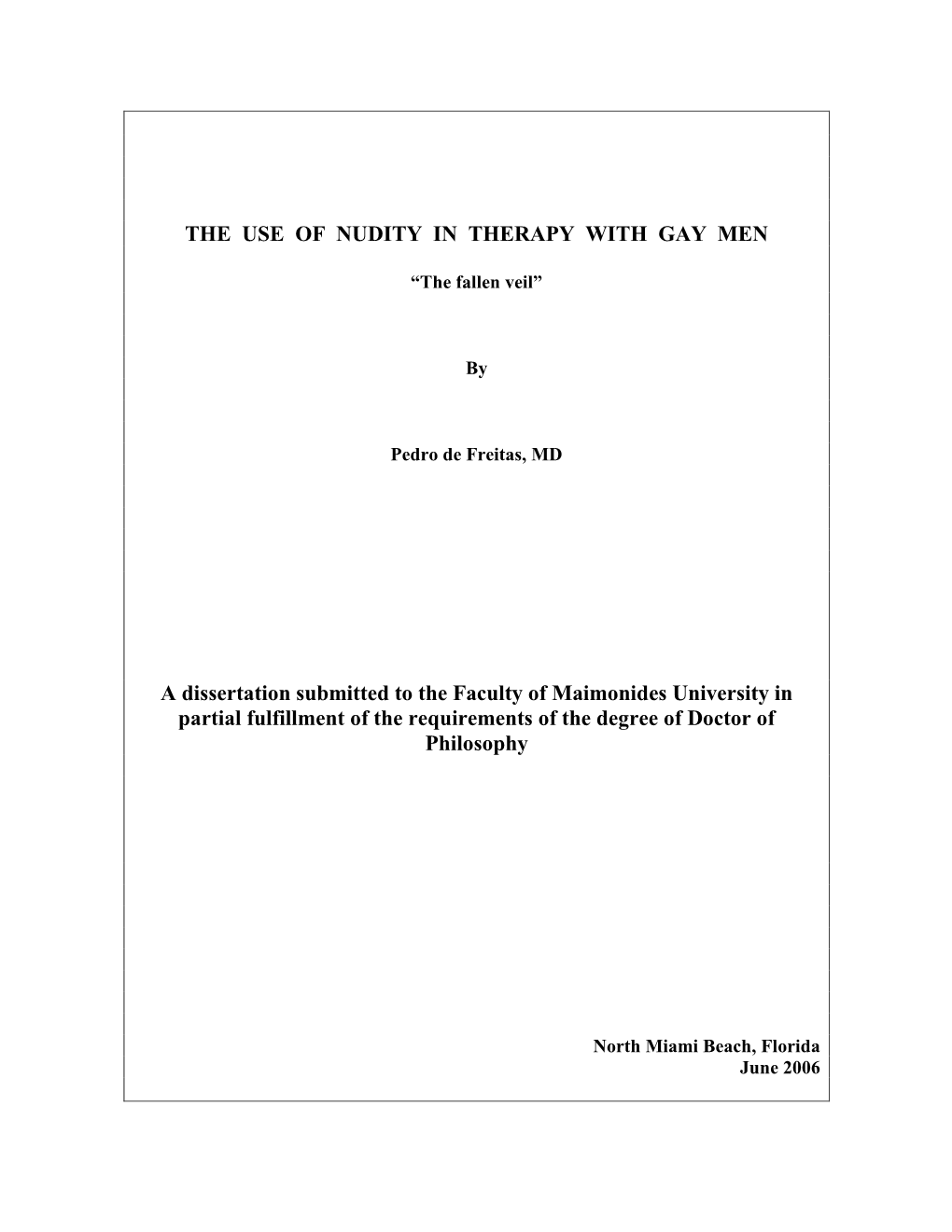 The Use of Nudity in Therapy with Gay Men