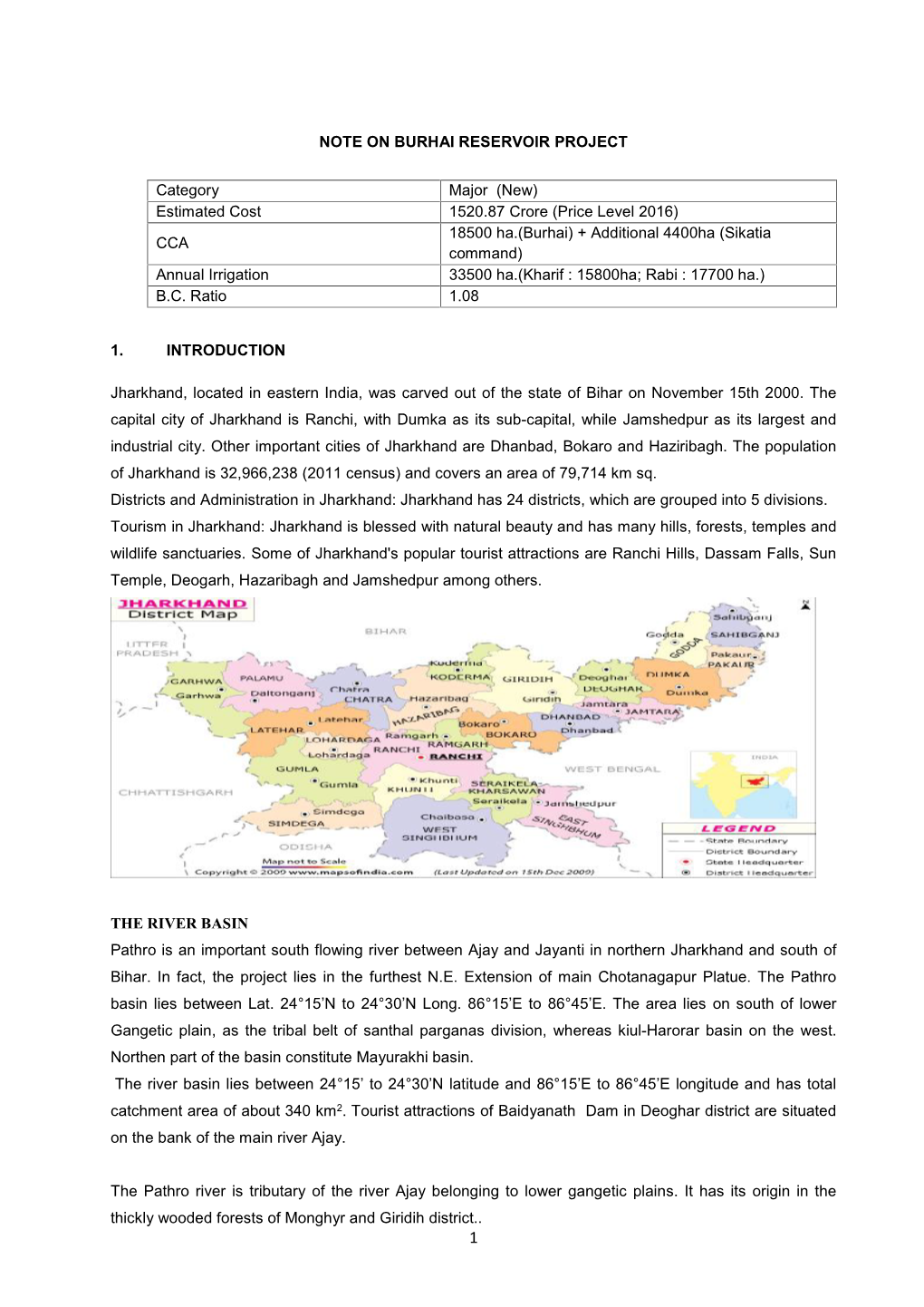 NOTE on BURHAI RESERVOIR PROJECT Category Major (New