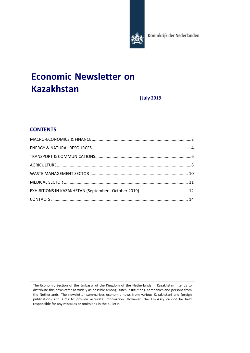Economic Newsletter on Kazakhstan |July 2019