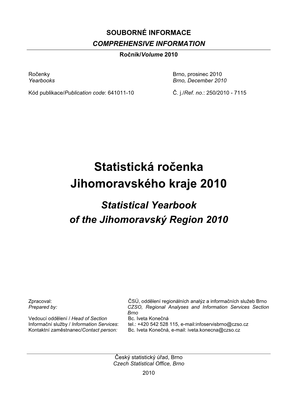 Statistická Ročenka Jihomoravského Kraje 2010