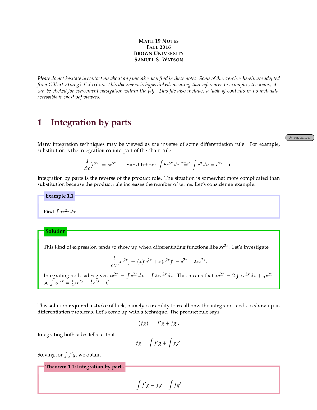 1 Integration by Parts