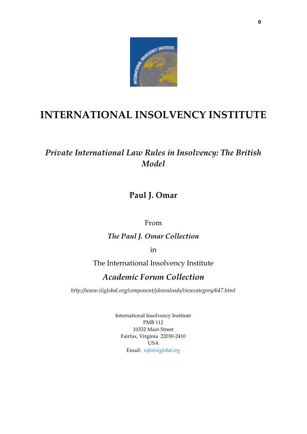 Private International Law Rules in Insolvency: the British Model