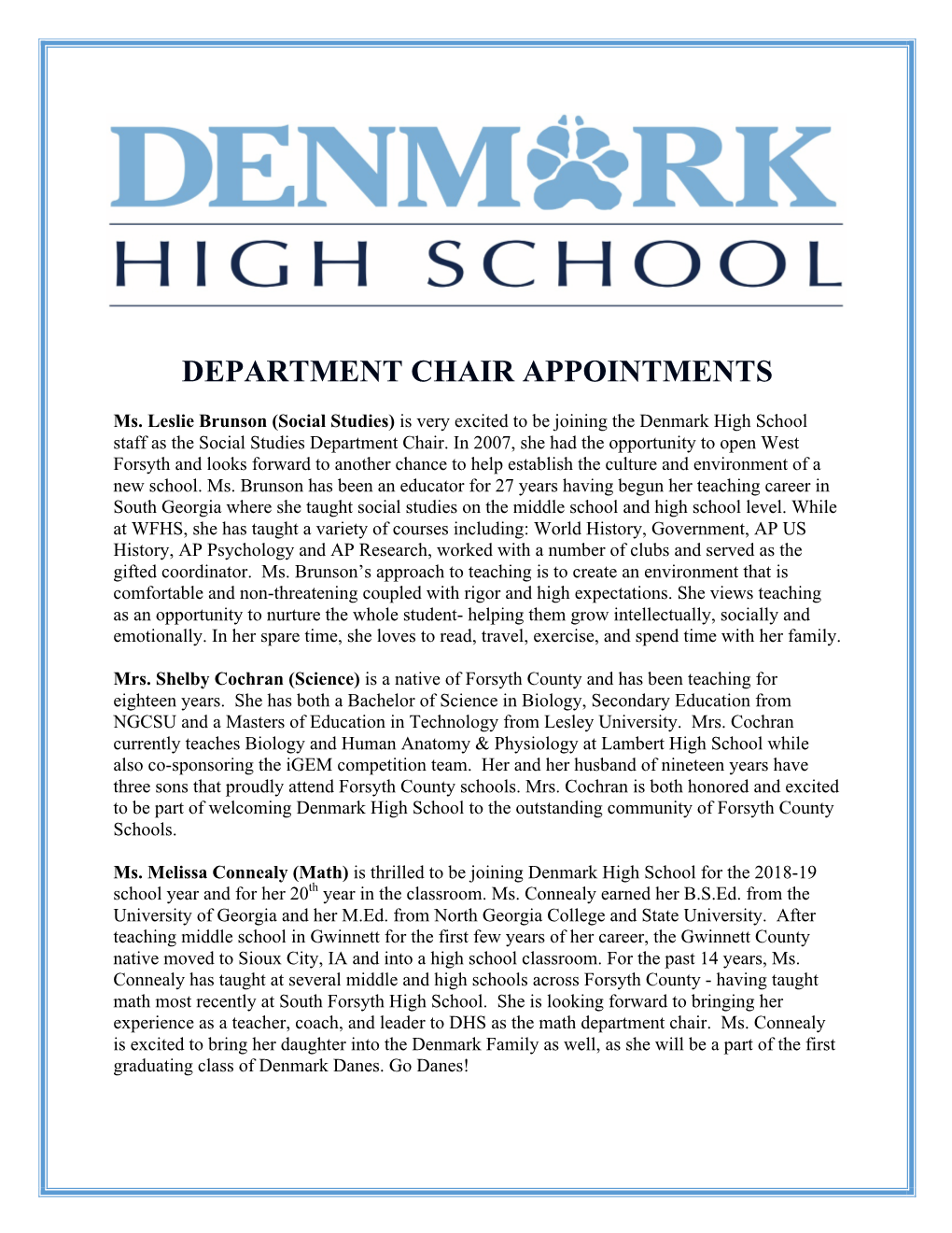 Department Chair Appointments