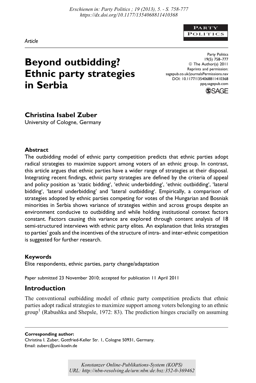 Beyond Outbidding? : Ethnic Party Strategies in Serbia