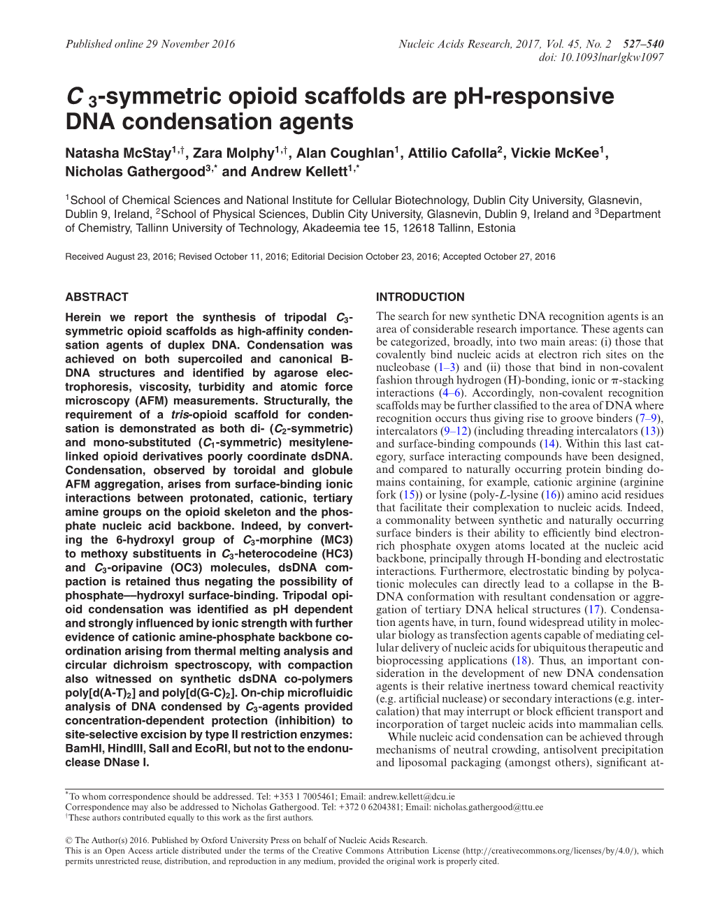 C 3-Symmetric Opioid Scaffolds Are Ph-Responsive DNA Condensation