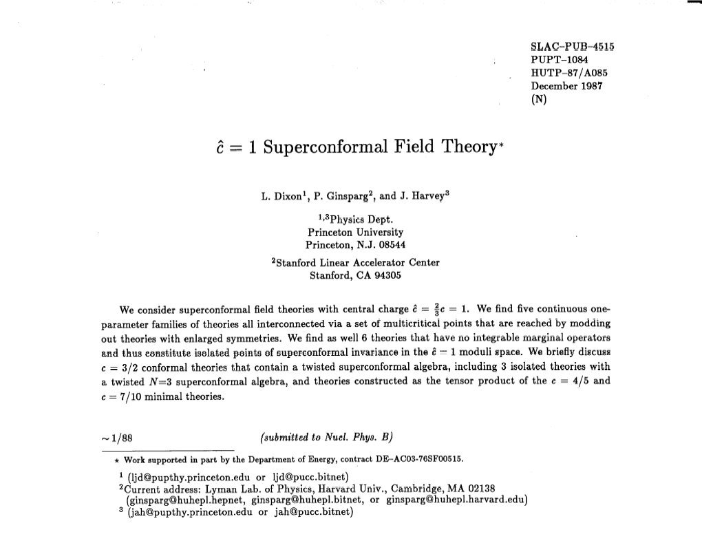 1 Superconformal Field Theory*