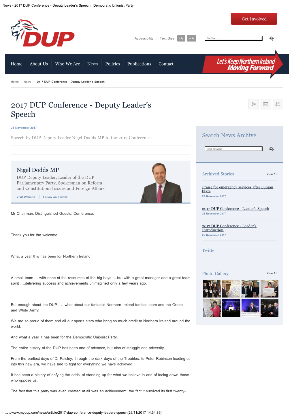 DUP Conference - Deputy Leader’S Speech | Democratic Unionist Party