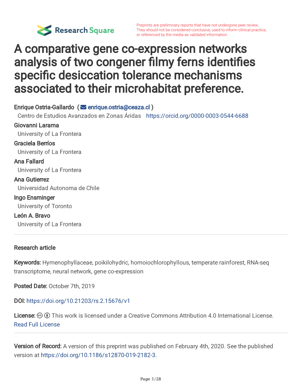 A Comparative Gene Co-Expression Networks Analysis of Two Congener