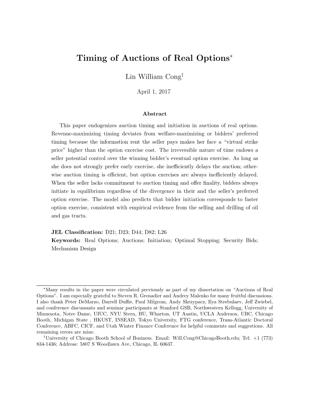 Timing of Auctions of Real Options∗