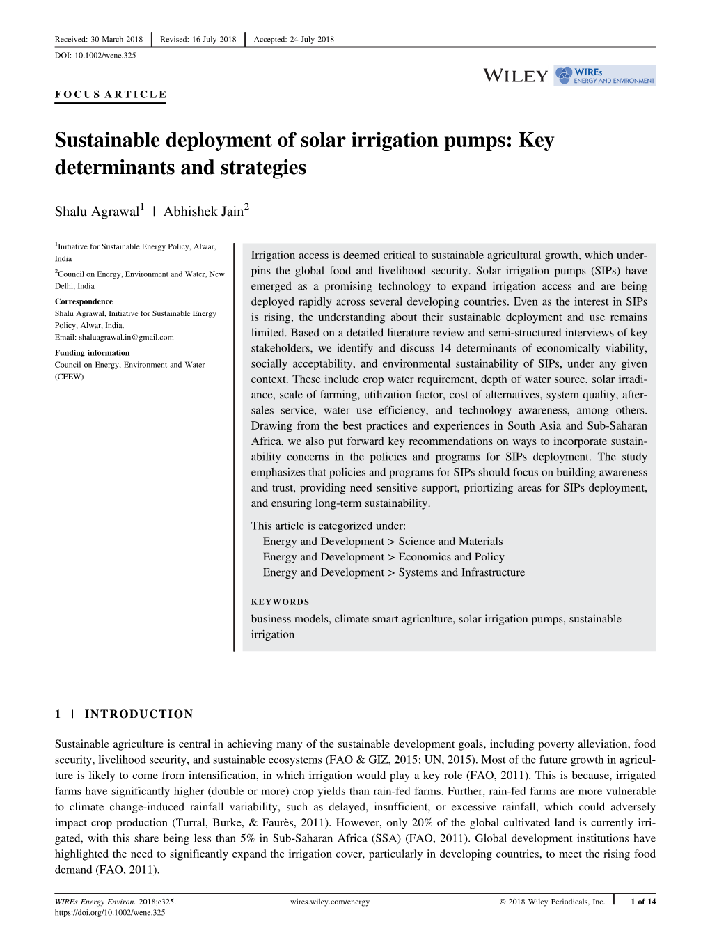 Sustainable Deployment of Solar Irrigation Pumps: Key Determinants and Strategies