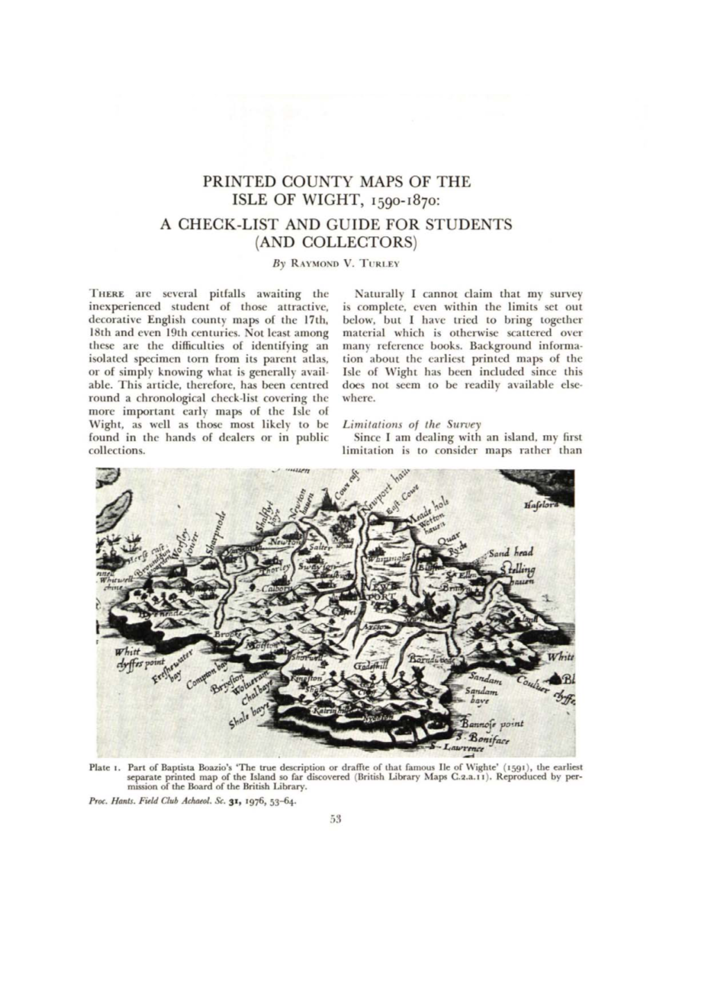 Printed County Maps of the Isle of Wight, 1590-1870: a Check-List and Guide for Students (And Collectors)