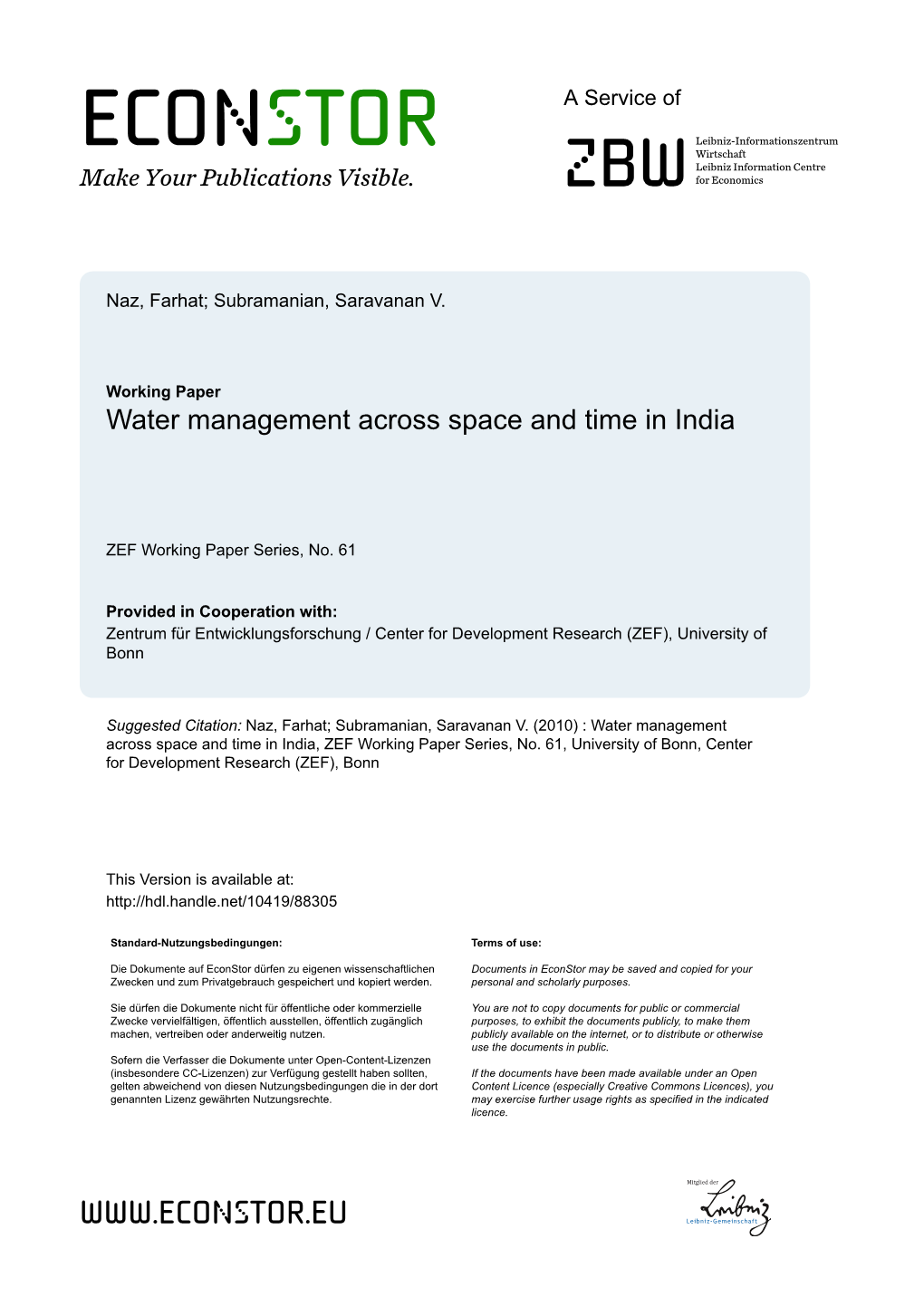 Water Management Across Space and Time in India