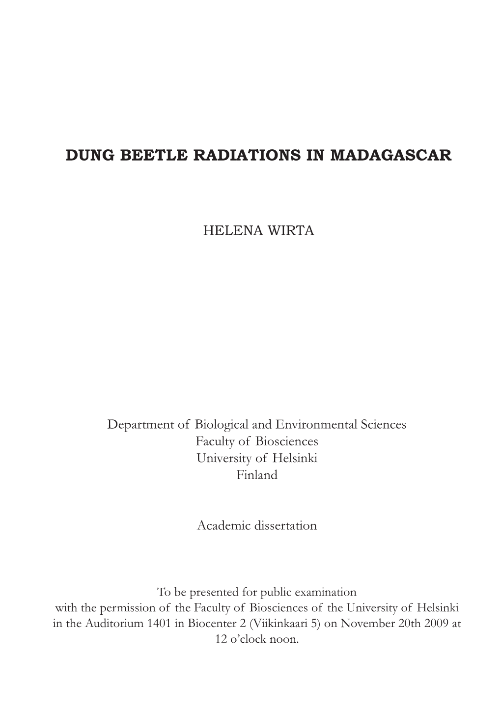 Dung Beetle Radiations in Madagascar