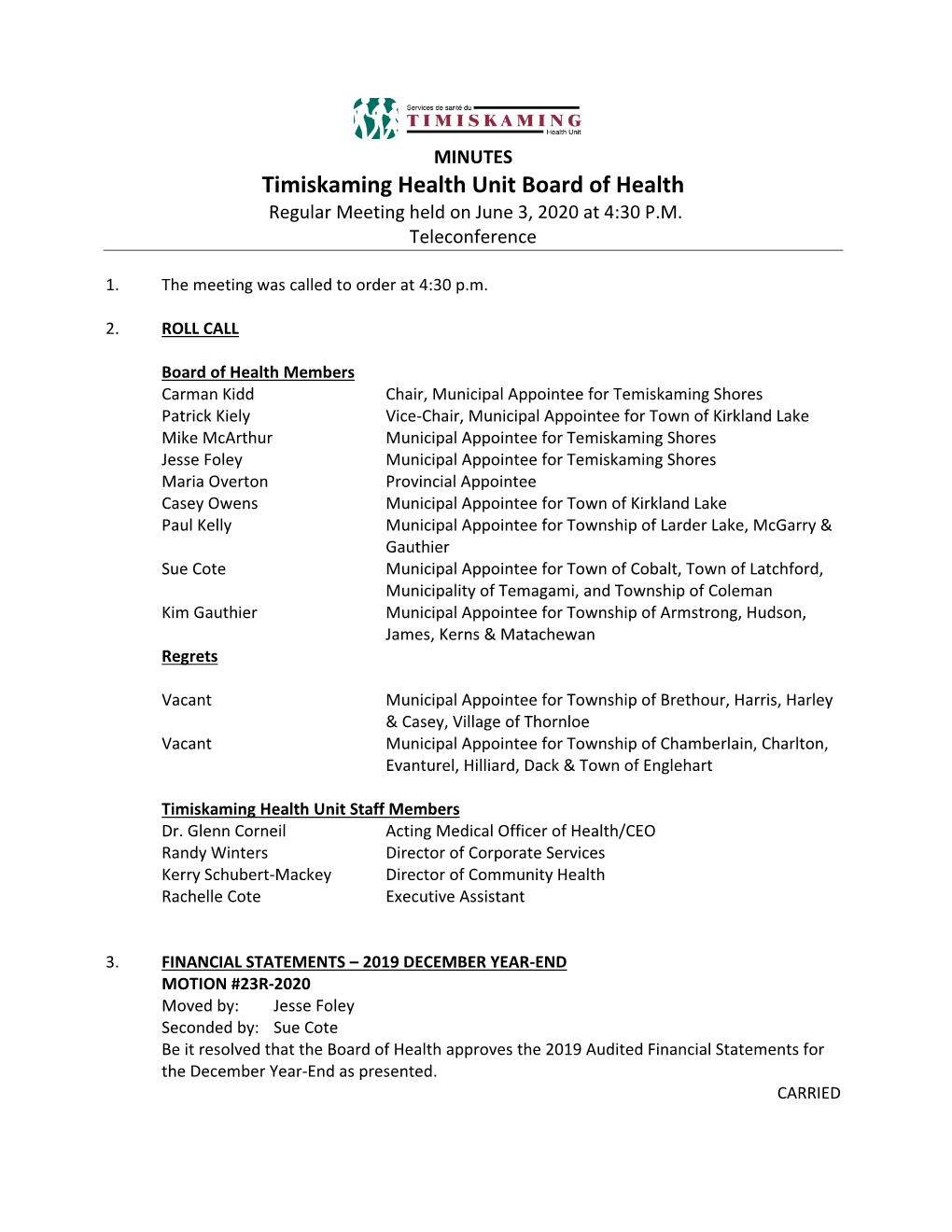 Board of Health Minutes