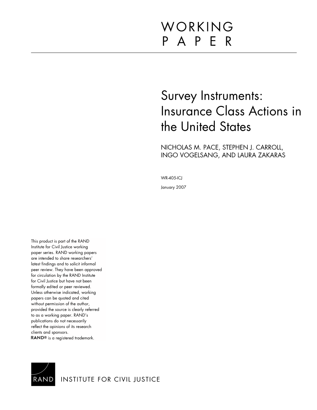 Survey Instruments: Insurance Class Actions in the United States