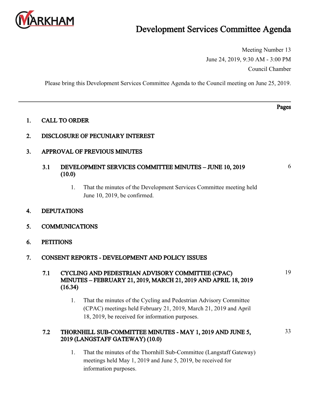 Development Services Committee Agenda