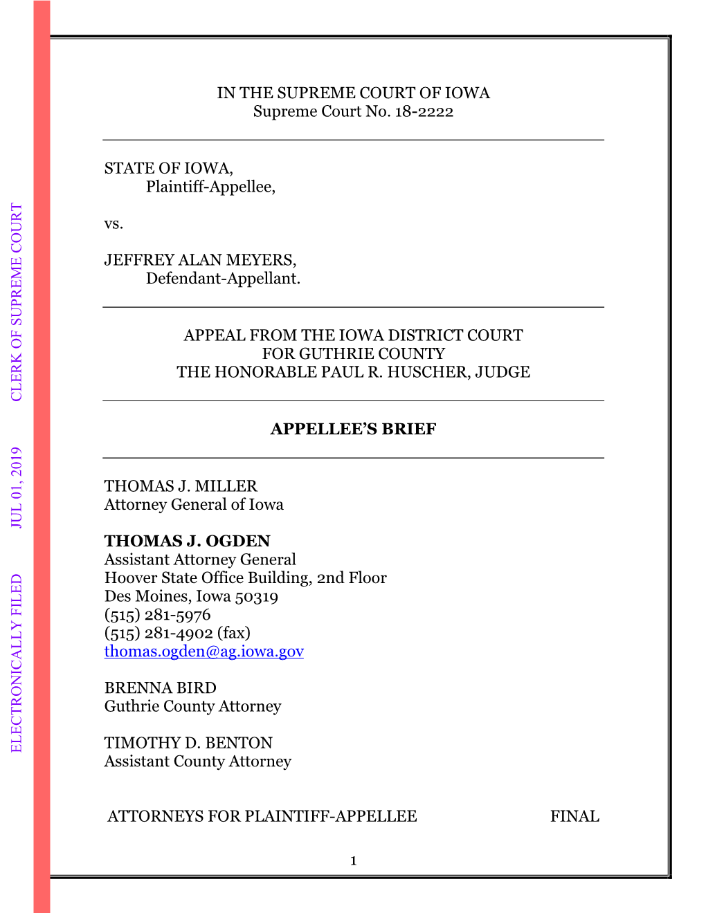 ELECTRONICALLY FILED JUL 01, 2019 CLERK of SUPREME COURT Assistant County Attorney