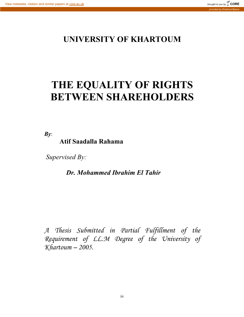 The Equality of Rights Between Shareholders
