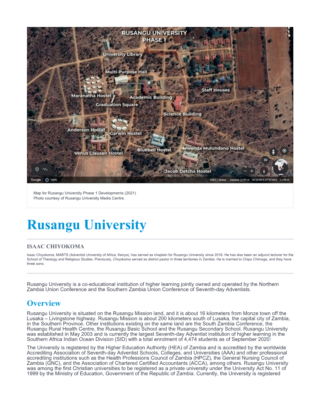 Rusangu University Phase 1 Developments (2021) Photo Courtesy of Rusangu University Media Centre
