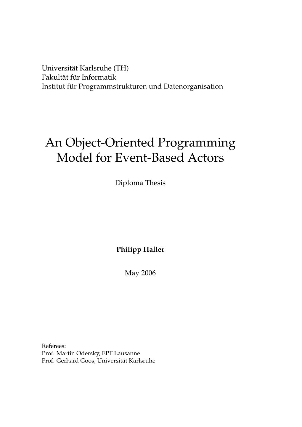 An Object-Oriented Programming Model for Event-Based Actors