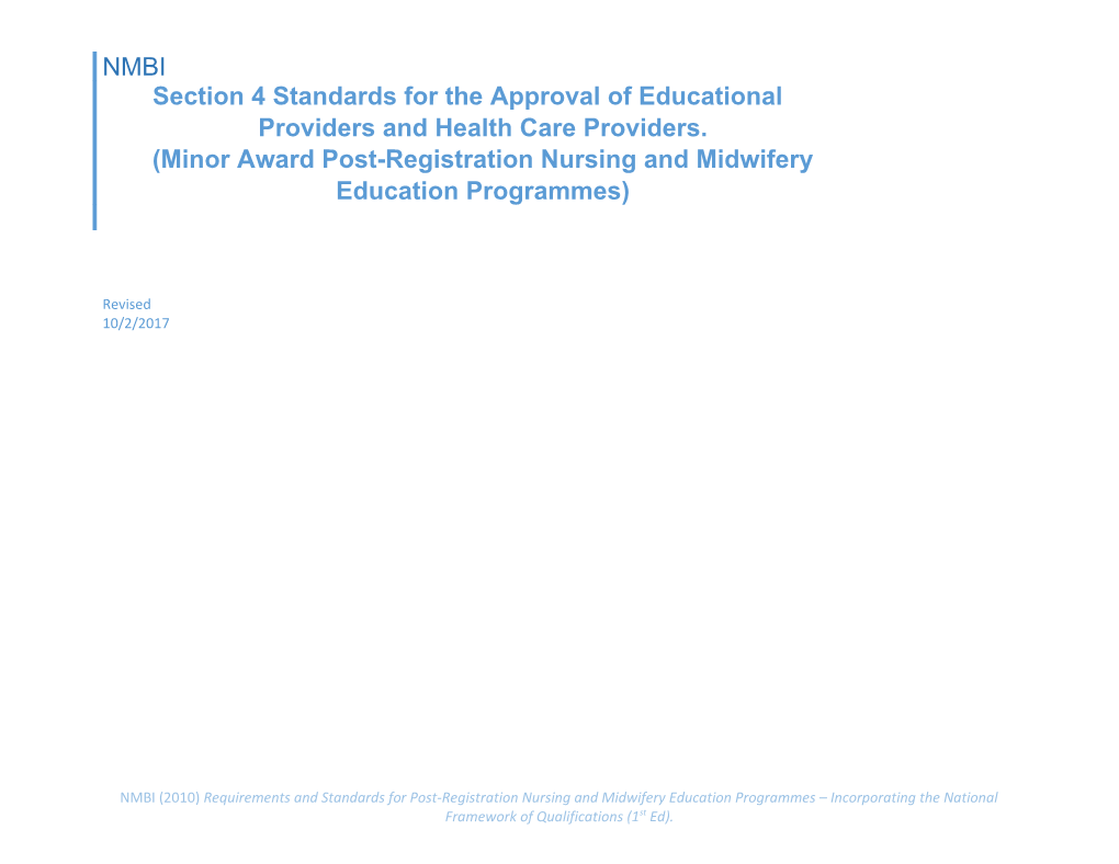Section 4 Standards for the Approval of Educational Providers and Health Care Providers