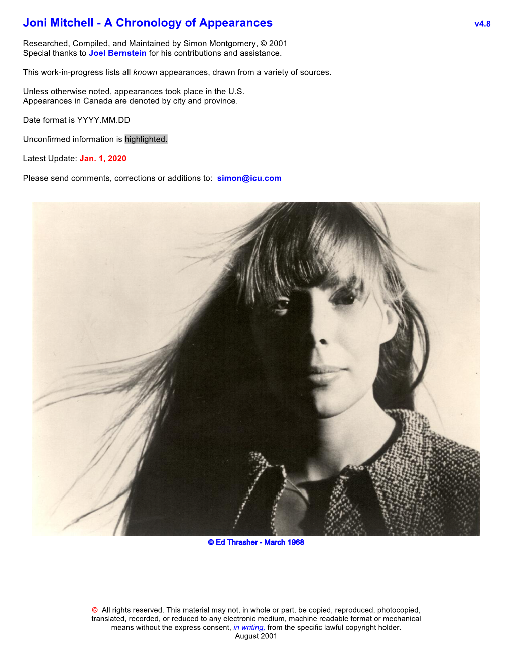 Joni Mitchell - a Chronology of Appearances V4.8