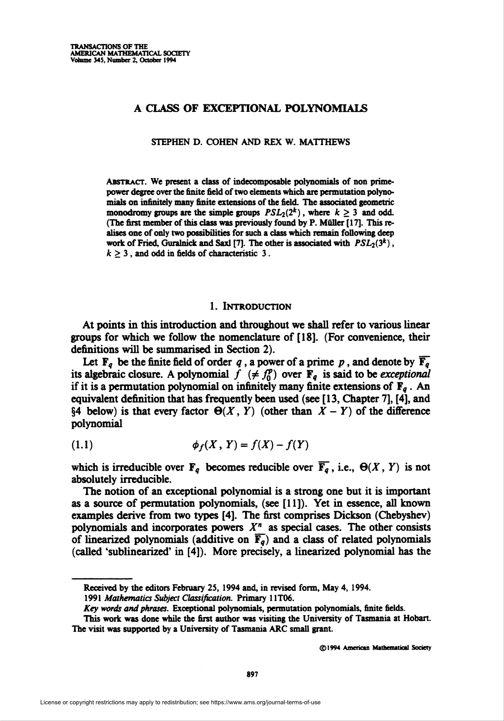 A Class of Exceptional Polynomials