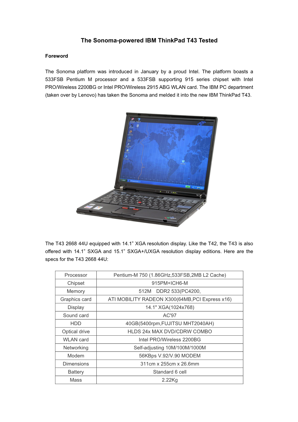 The Sonoma-Powered IBM Thinkpad T43 Tested