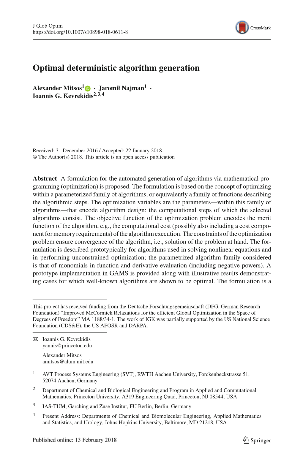 Optimal Deterministic Algorithm Generation